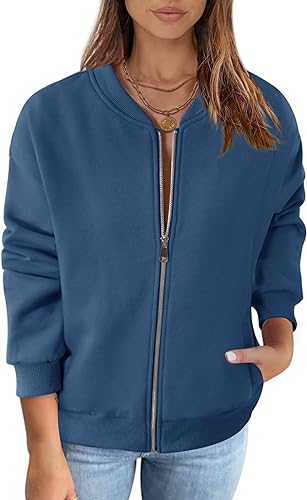 MEROKEETY Womens Long Sleeve Zip Up Sweatshirts Jackets Casual Loose Outwear