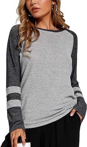 Heymiss Womens Sweatshirts Casual Tops Color Block Crewneck Sweater Long Sleeve